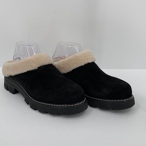 La Canadienne Always Waterproof black suede clog slide shearling lug sole new 10